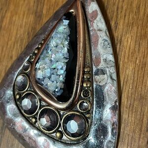 Teardrop Statement Pendant in Black and Iridescent mixed media